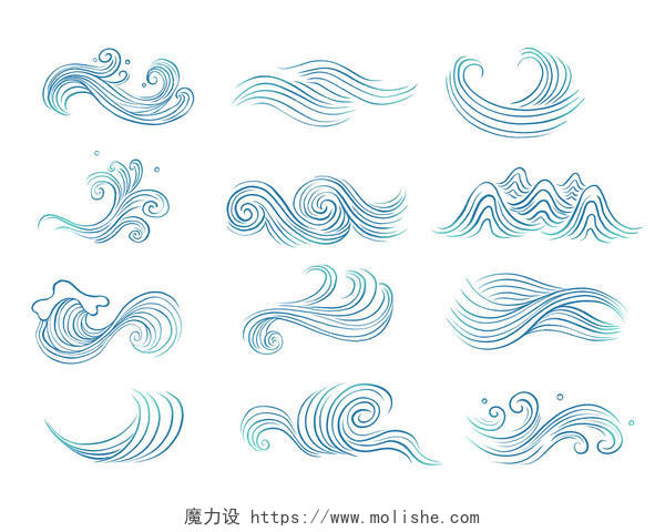 海浪套图波浪线条蓝色海洋PNG素材世界海洋日